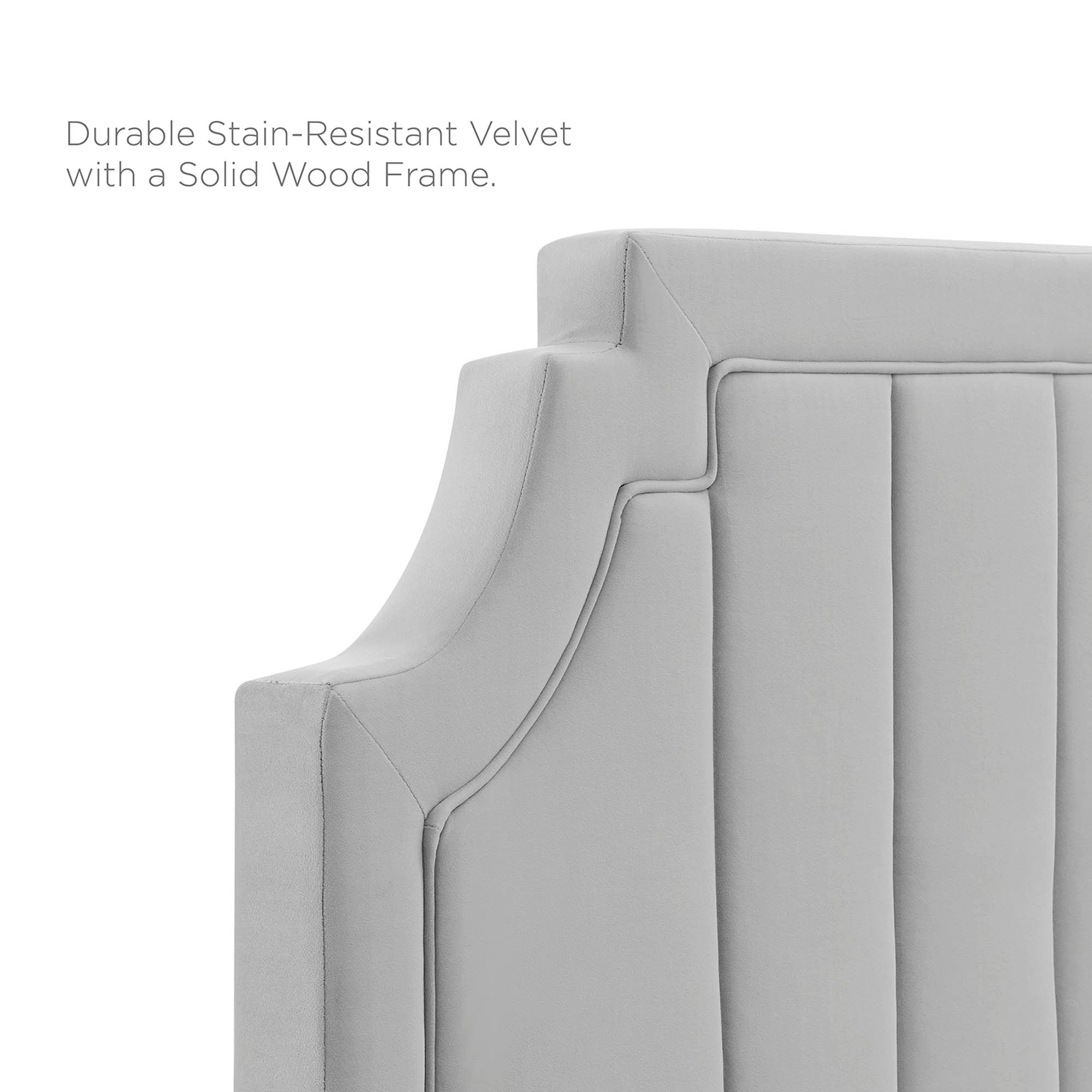 Alyona Channel Tufted Performance Velvet Full/Queen Headboard - Light Gray