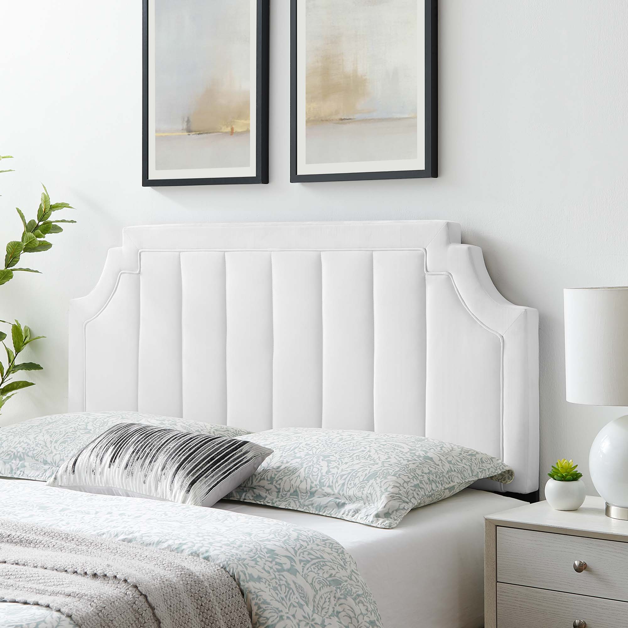 Alyona Channel Tufted Performance Velvet King/California King Headboard - White