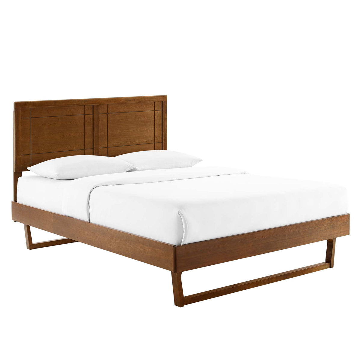 Marlee Wood Queen Platform Bed With Angular Frame - Walnut