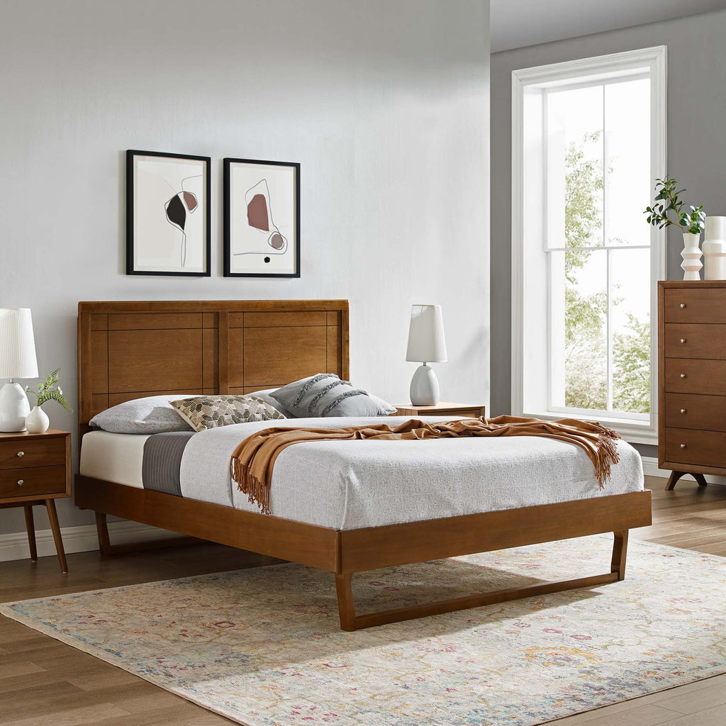 Marlee Wood Queen Platform Bed With Angular Frame - Walnut