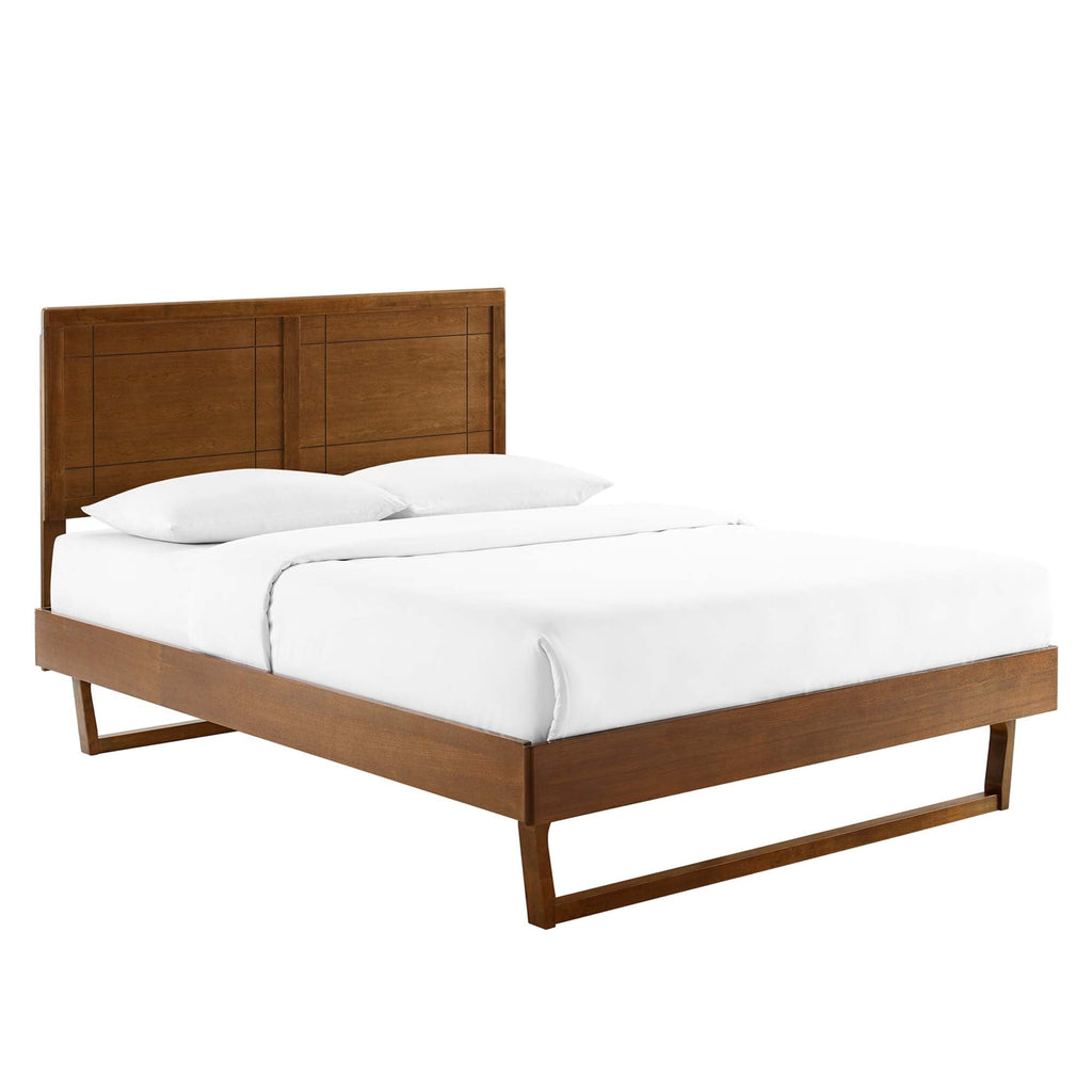 Marlee Wood Platform Bed With Angular Frame - Walnut — Walnut Queen