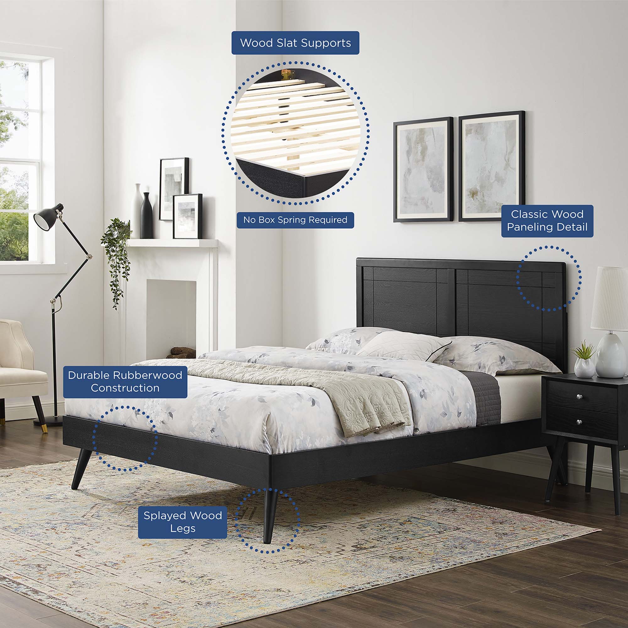 Marlee Wood Queen Platform Bed With Splayed Legs - Black