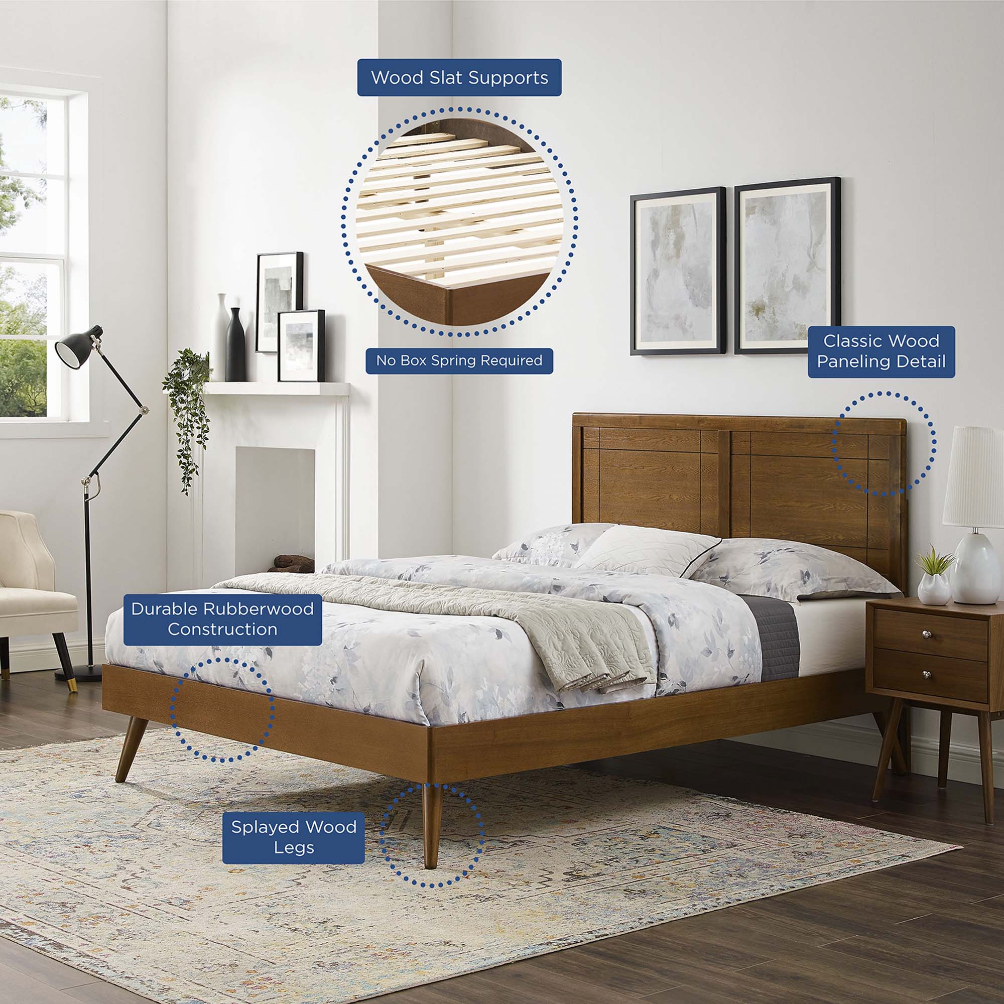 Marlee Wood Queen Platform Bed With Splayed Legs - Walnut