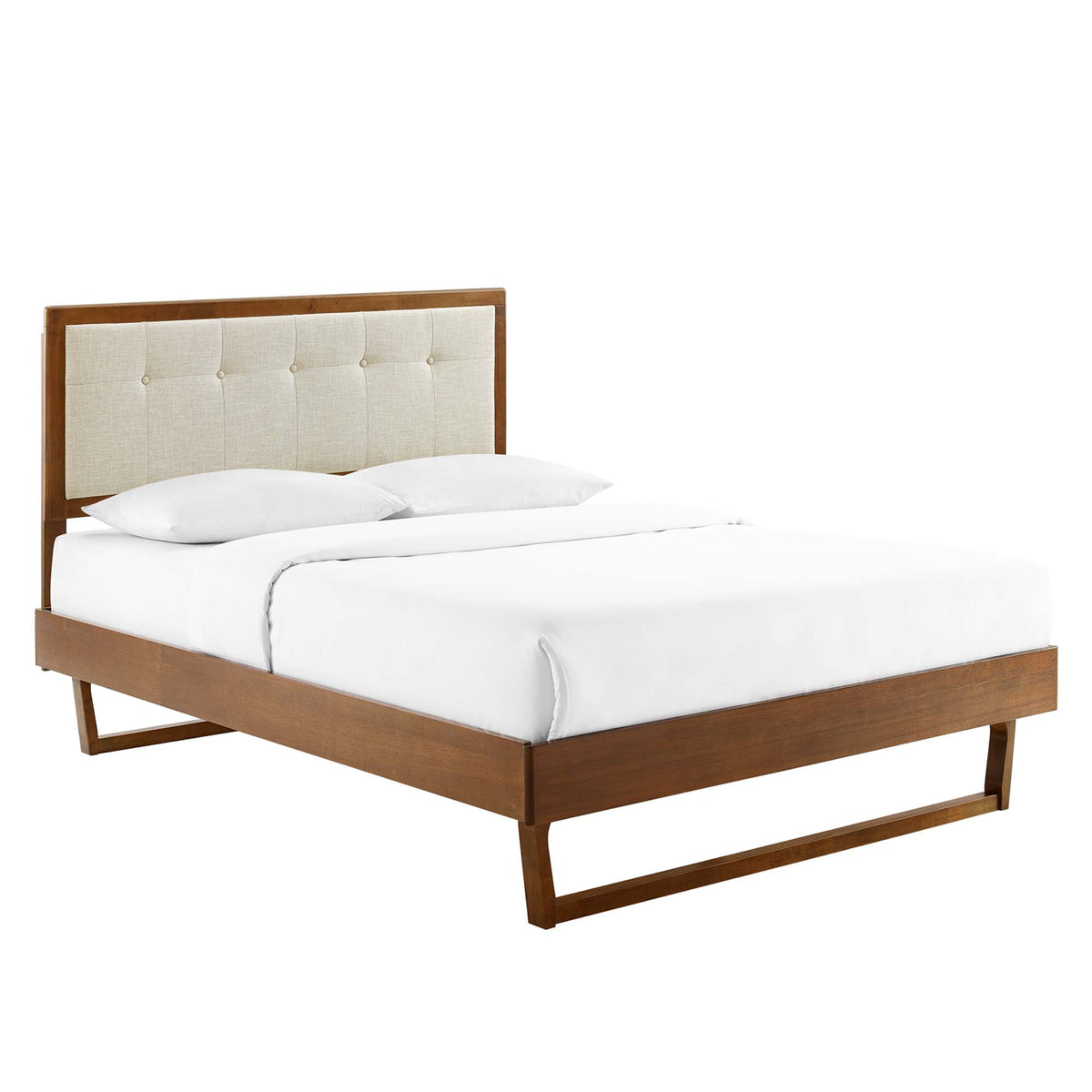 Willow Wood Queen Platform Bed With Angular Frame - Walnut Beige