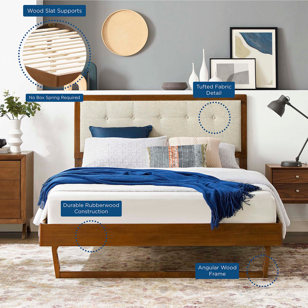Willow Wood Queen Platform Bed With Angular Frame - Walnut Beige
