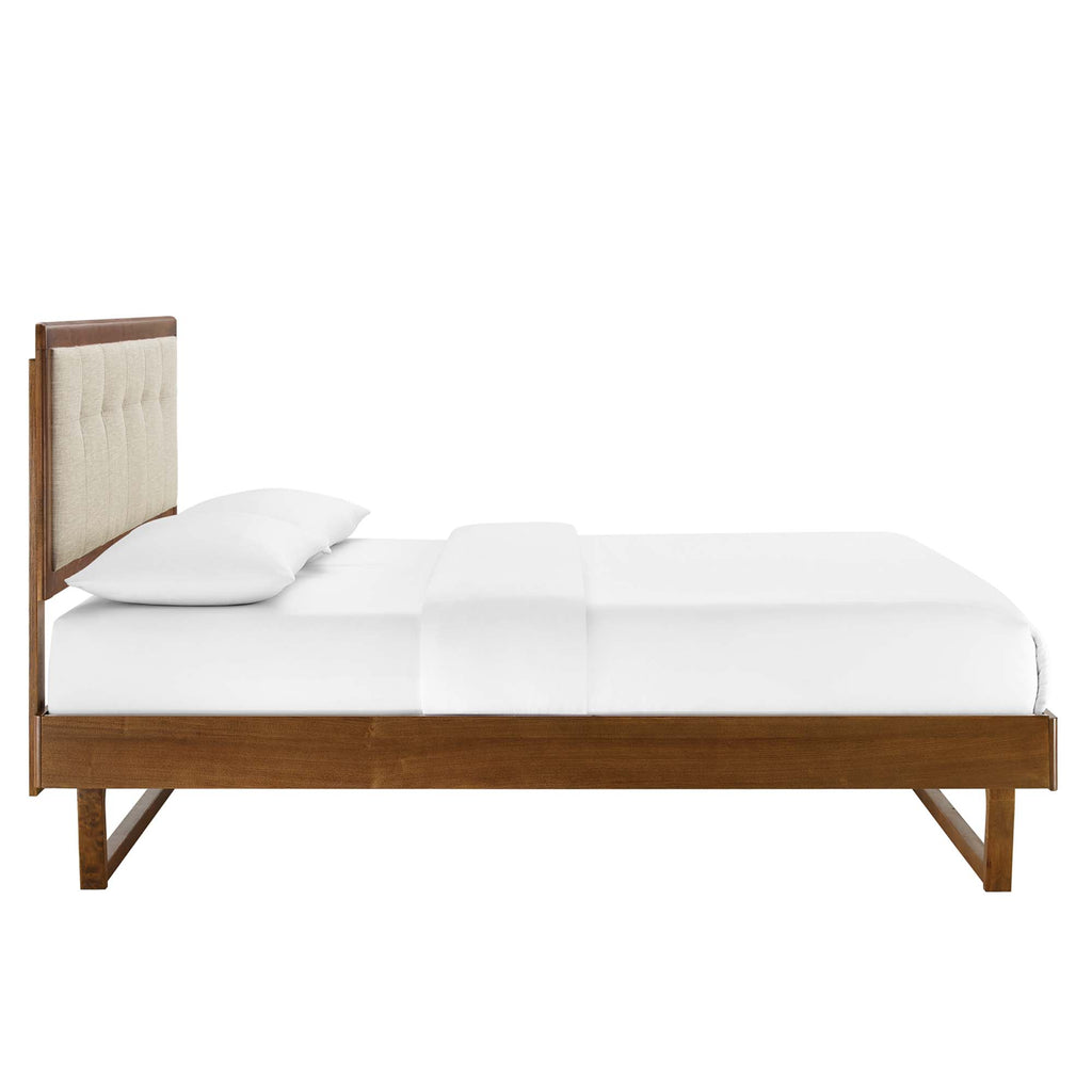 Willow Wood Queen Platform Bed With Angular Frame - Walnut Beige