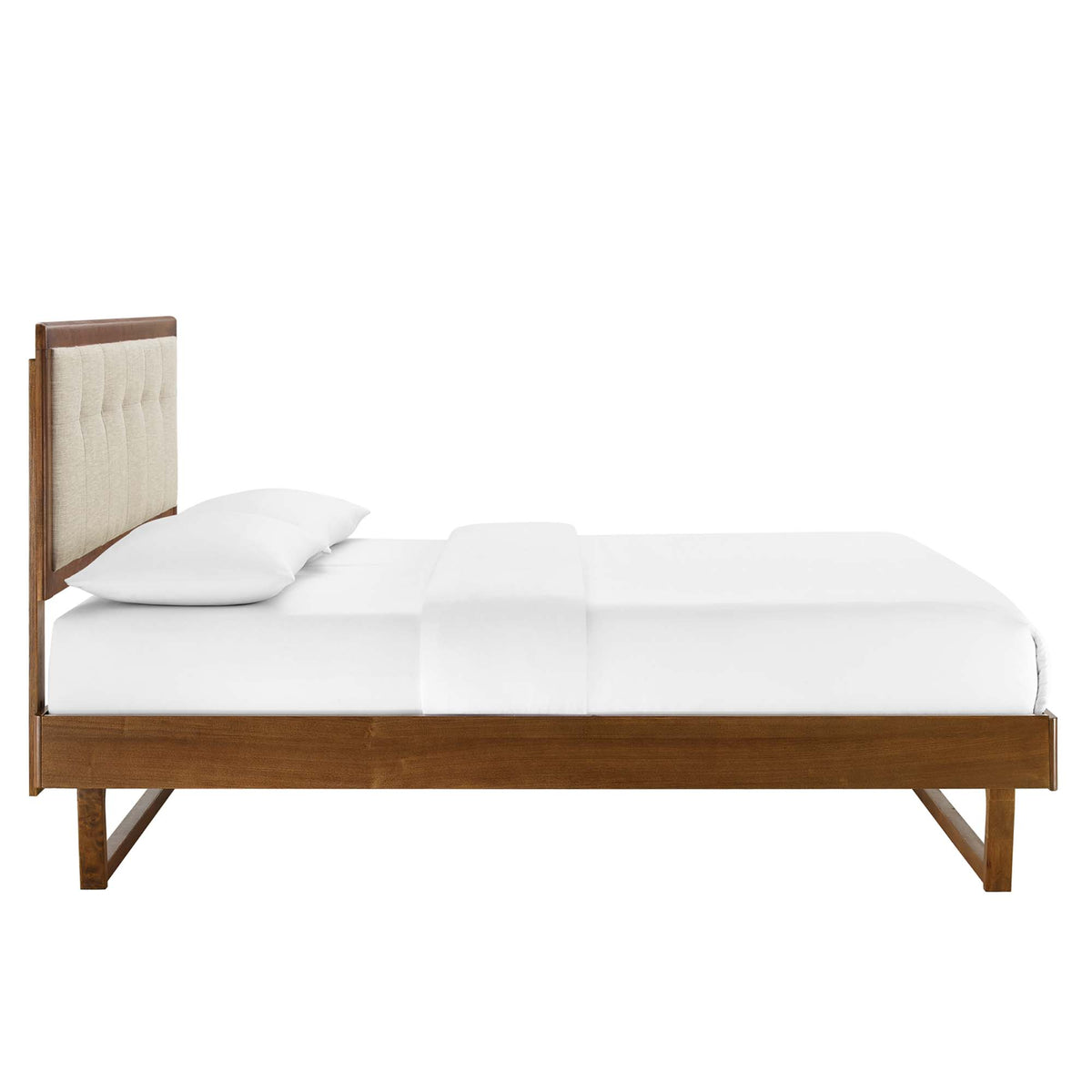 Willow Wood Queen Platform Bed With Angular Frame - Walnut Beige