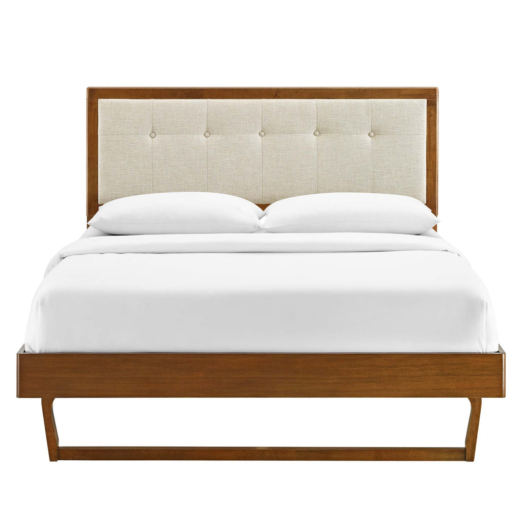Willow Wood Queen Platform Bed With Angular Frame - Walnut Beige