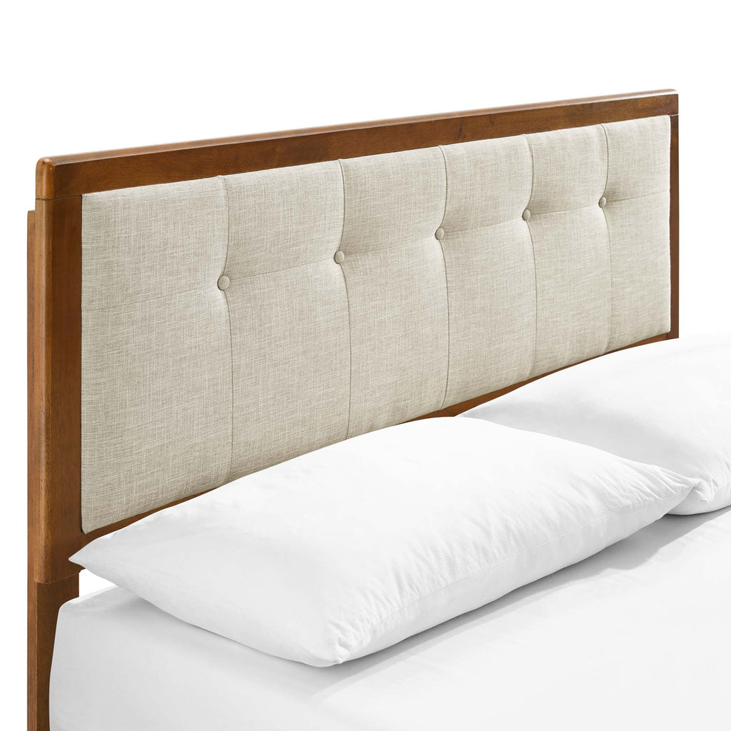 Willow Wood Queen Platform Bed With Angular Frame - Walnut Beige