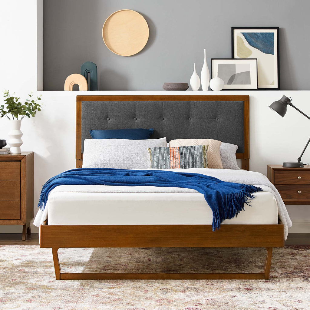 Willow Wood Queen Platform Bed With Angular Frame - Walnut Charcoal