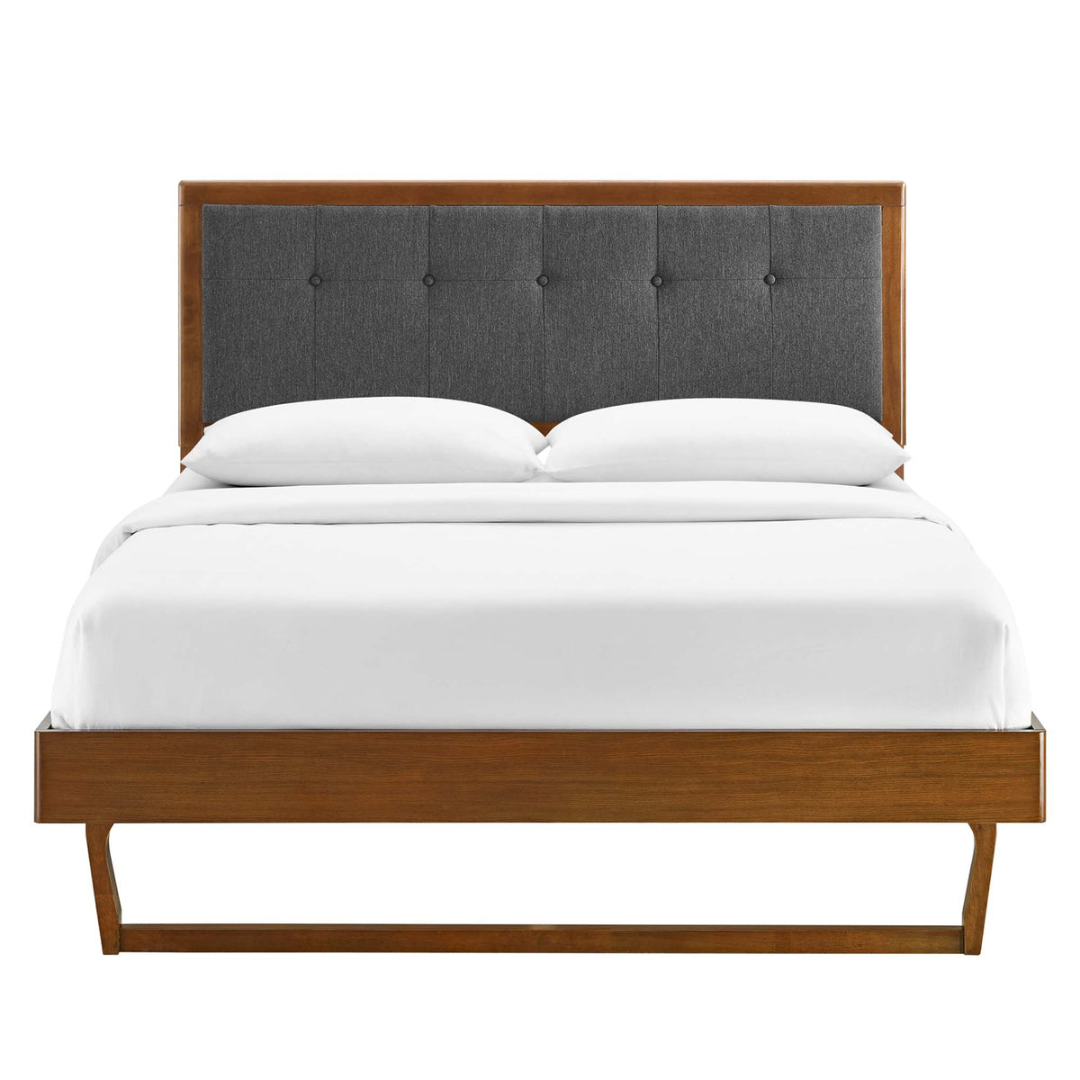 Willow Wood Queen Platform Bed With Angular Frame - Walnut Charcoal