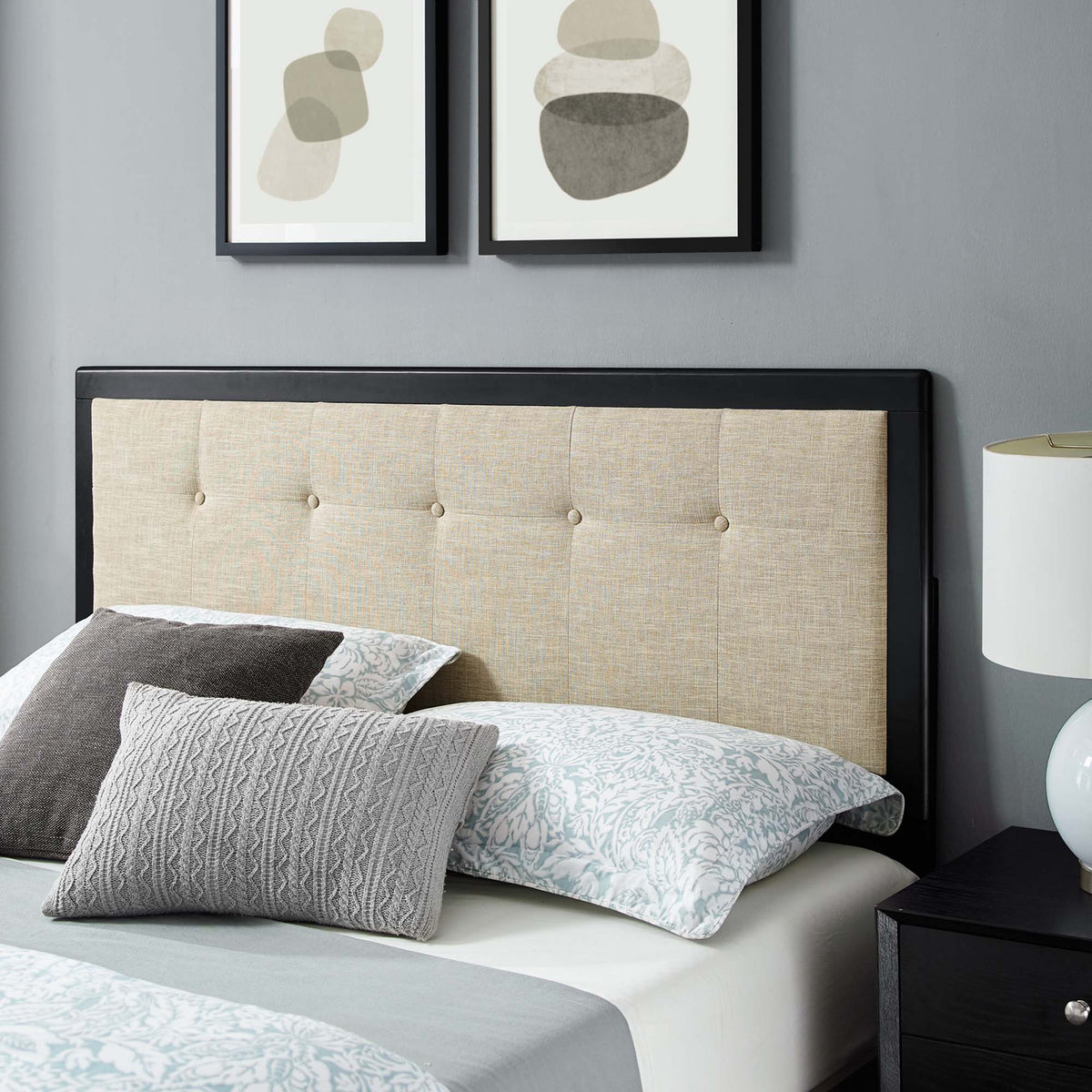 Willow Wood Queen Platform Bed With Splayed Legs - Black Beige