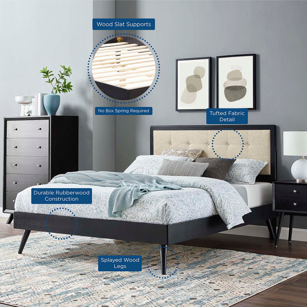 Willow Wood Queen Platform Bed With Splayed Legs - Black Beige