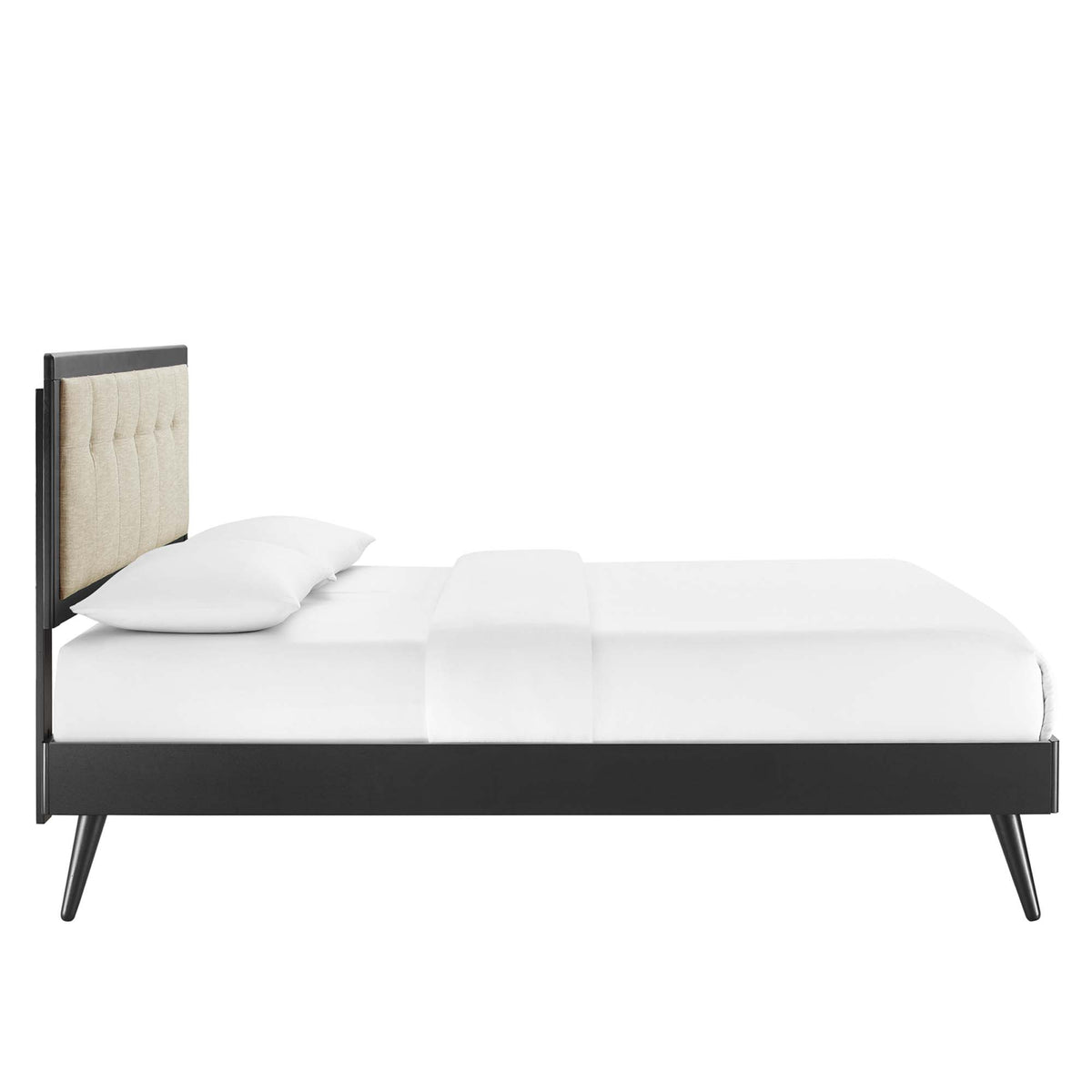 Willow Wood Queen Platform Bed With Splayed Legs - Black Beige