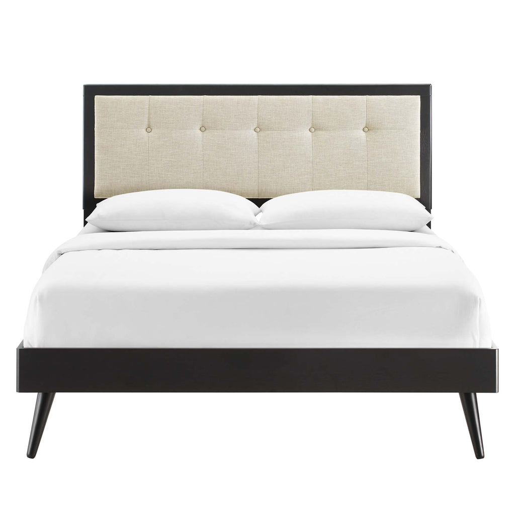Willow Wood Queen Platform Bed With Splayed Legs - Black Beige