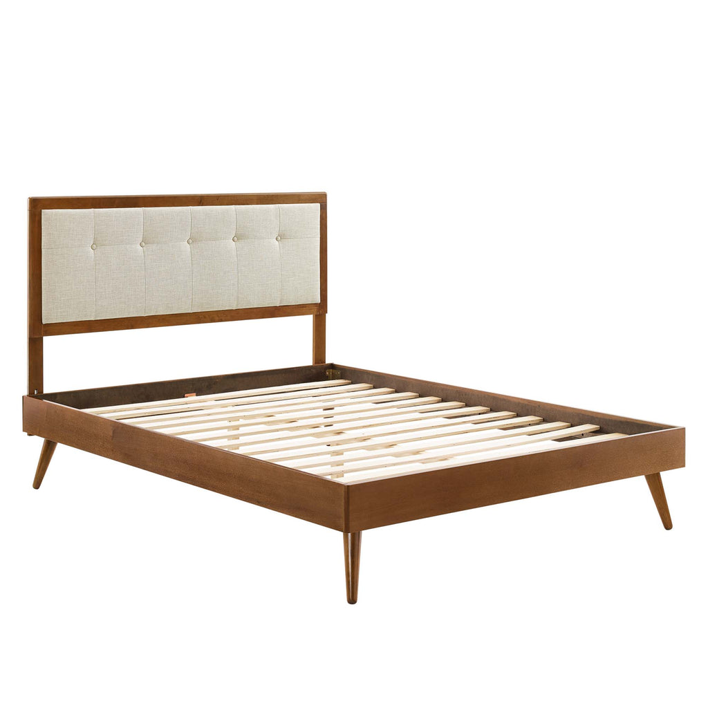 Willow Wood Queen Platform Bed With Splayed Legs - Walnut Beige
