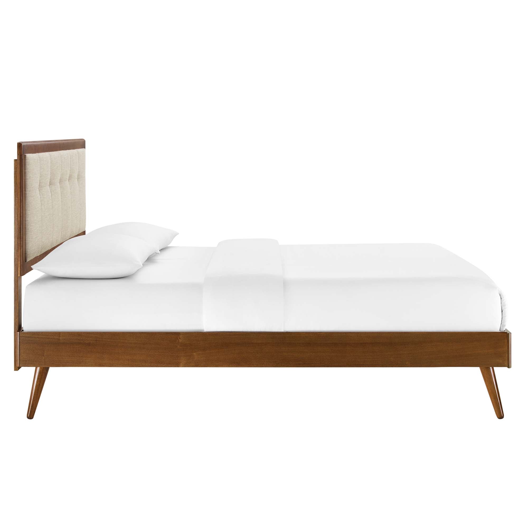 Willow Wood Queen Platform Bed With Splayed Legs - Walnut Beige