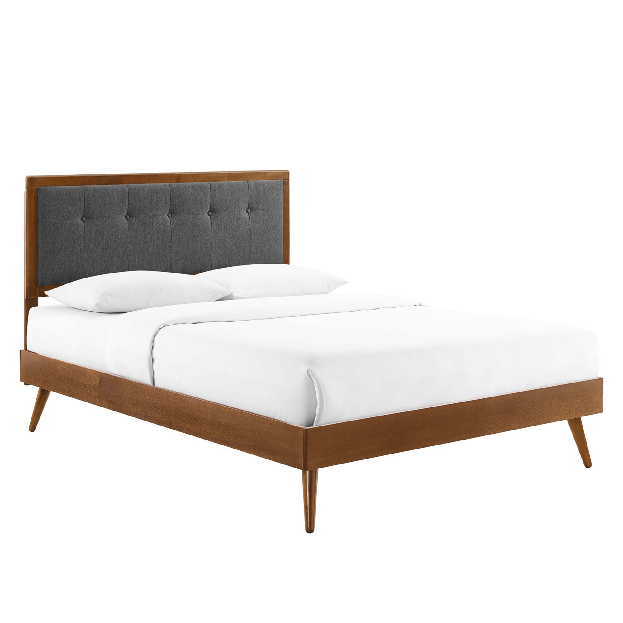 Willow Wood Queen Platform Bed With Splayed Legs - Walnut Charcoal
