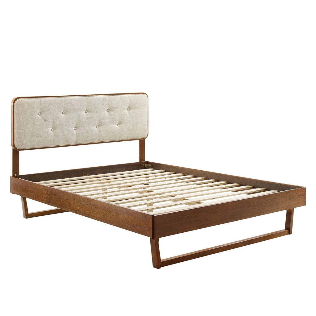 Bridgette Wood Queen Platform Bed With Angular Frame - Walnut Beige