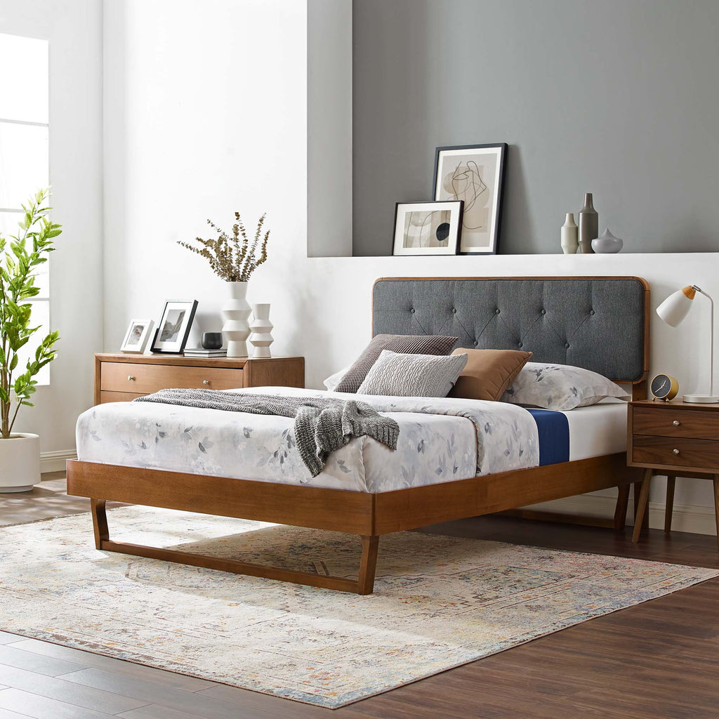 Bridgette Wood Queen Platform Bed With Angular Frame - Walnut Charcoal