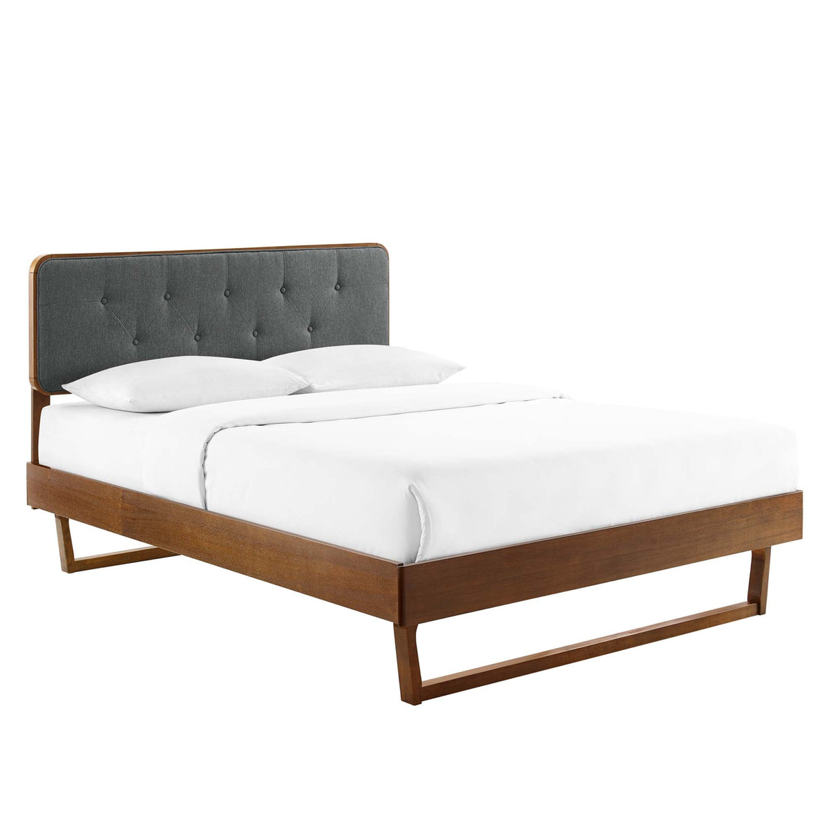 Bridgette Wood Platform Bed With Angular Frame - Walnut Charcoal — Walnut Charcoal Queen