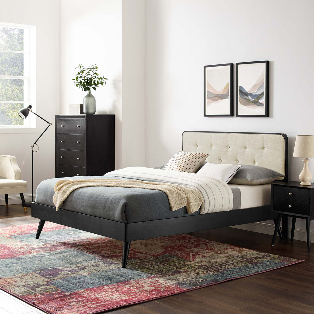 Bridgette Wood Queen Platform Bed With Splayed Legs - Black Beige