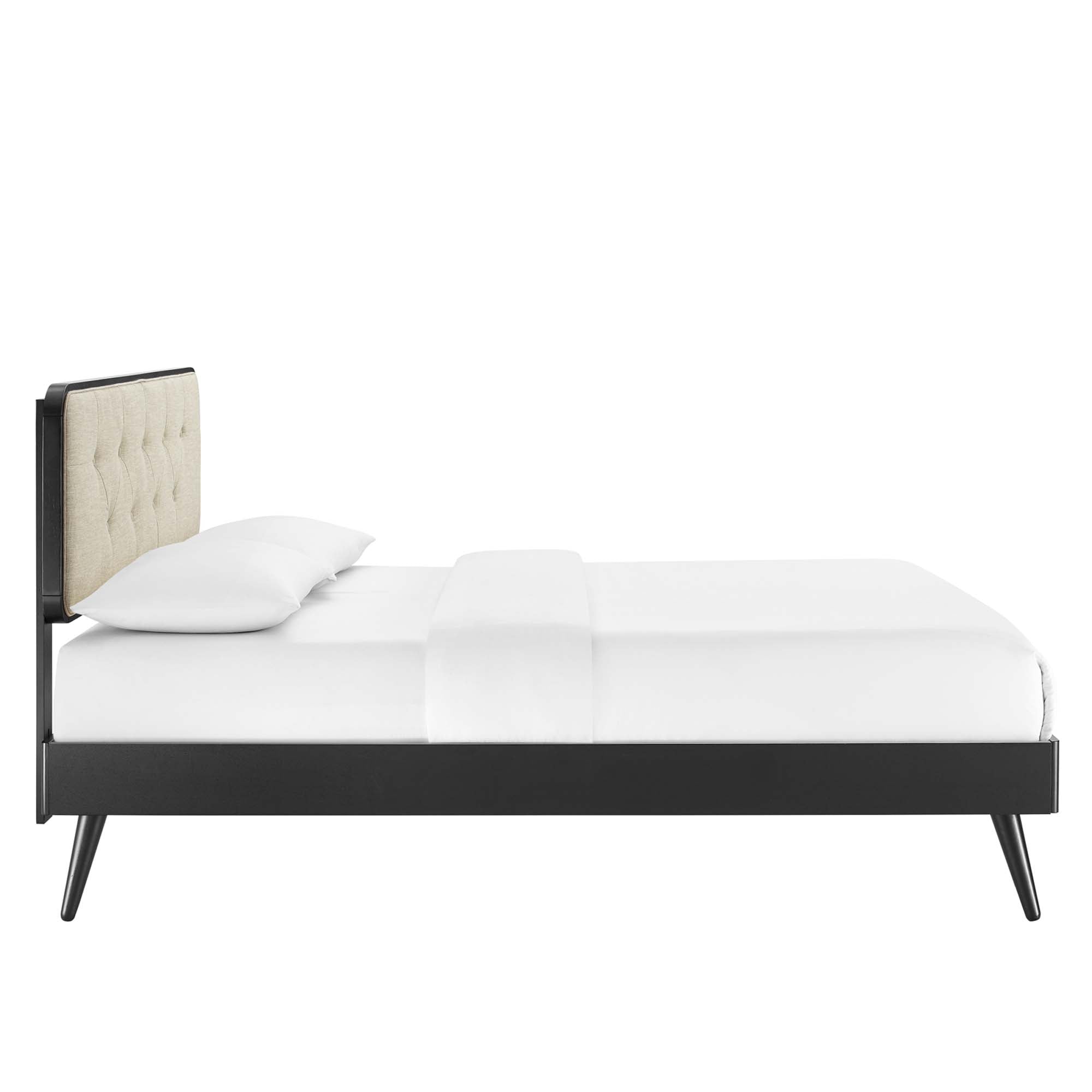 Bridgette Wood Queen Platform Bed With Splayed Legs - Black Beige