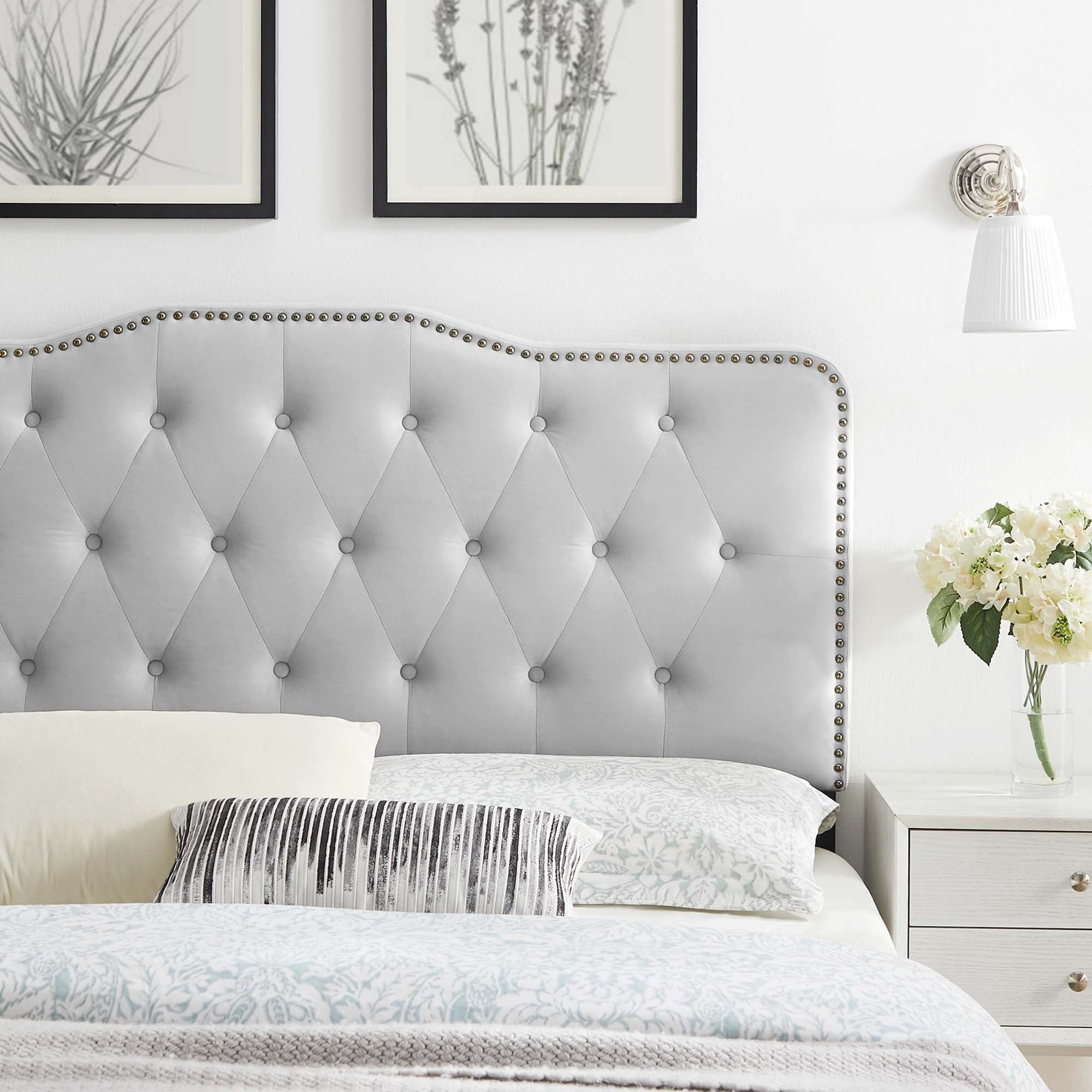 Sophia Tufted Performance Velvet Twin Headboard - Light Gray