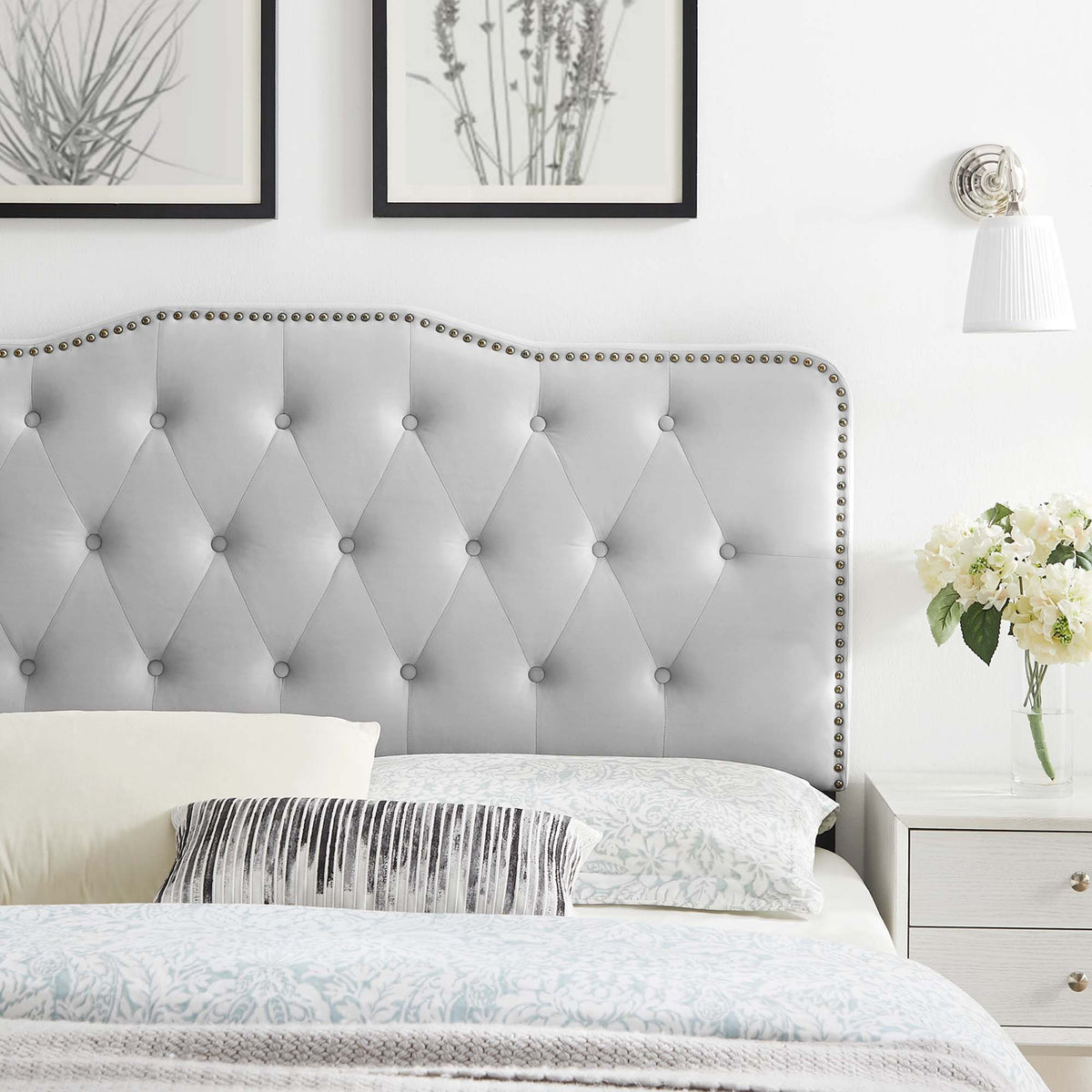 Sophia Tufted Performance Velvet King/California King Headboard - Light Gray