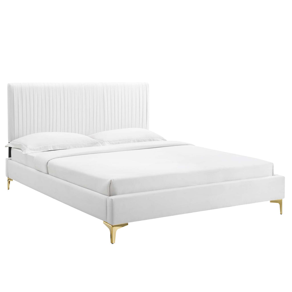 Peyton Performance Velvet Queen Platform Bed - White (MOD-6595-WHI)