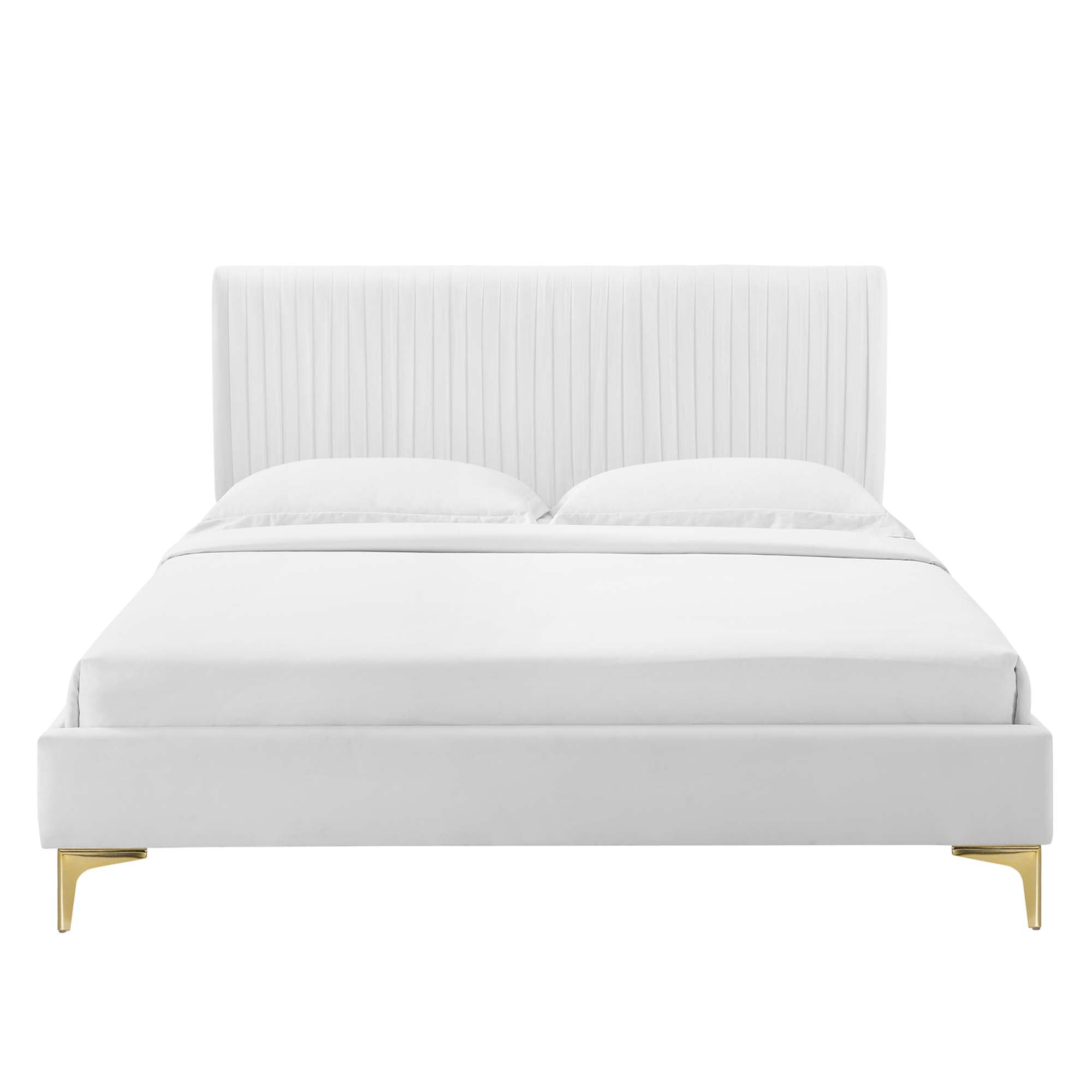 Peyton Performance Velvet Queen Platform Bed - White (MOD-6595-WHI)