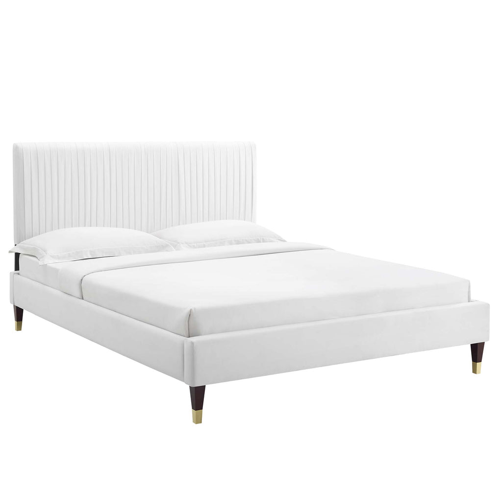 Peyton Performance Velvet Queen Platform Bed - White (MOD-6596-WHI)