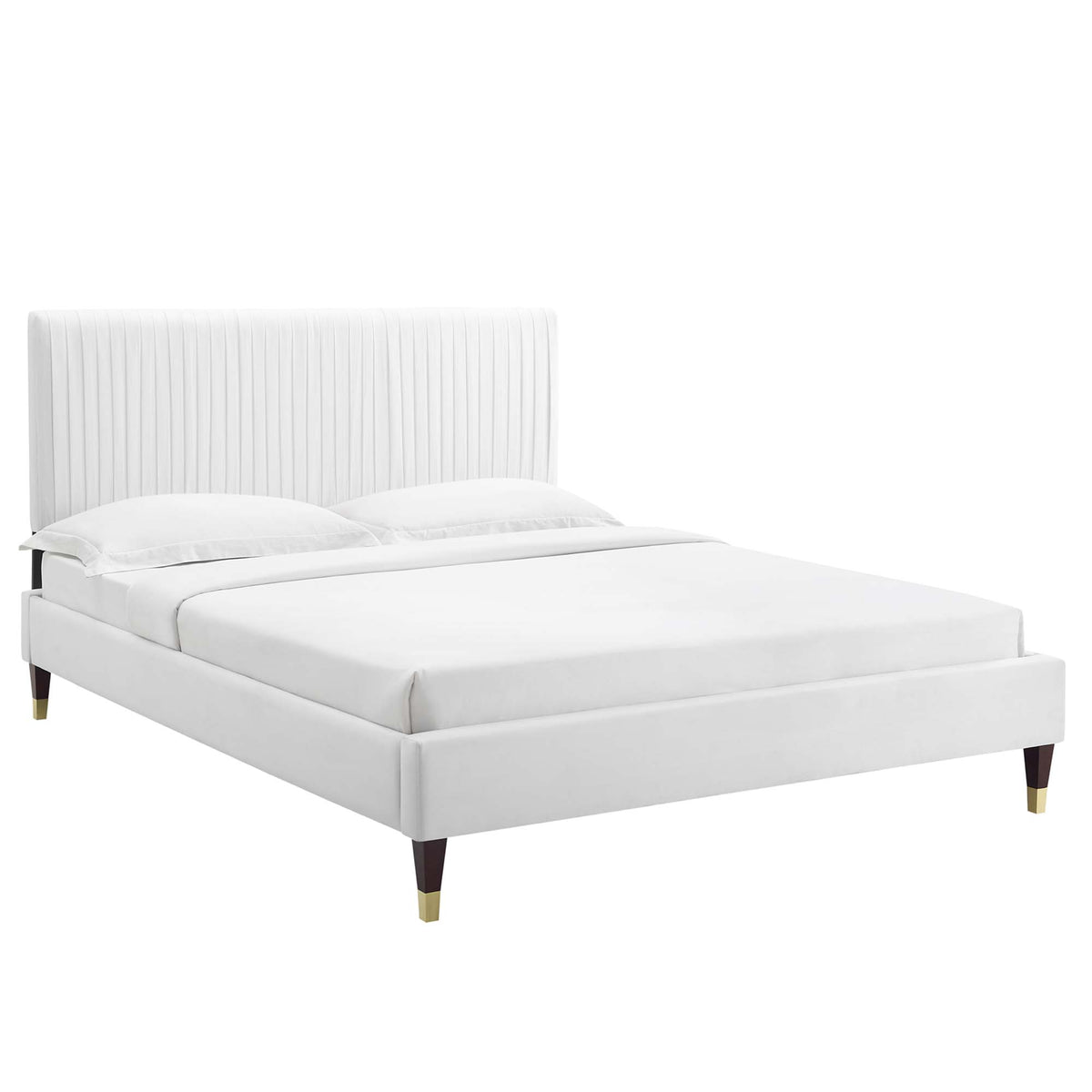 Peyton Performance Velvet Queen Platform Bed - White (MOD-6596-WHI)
