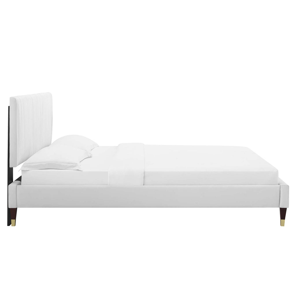 Peyton Performance Velvet Queen Platform Bed - White (MOD-6596-WHI)