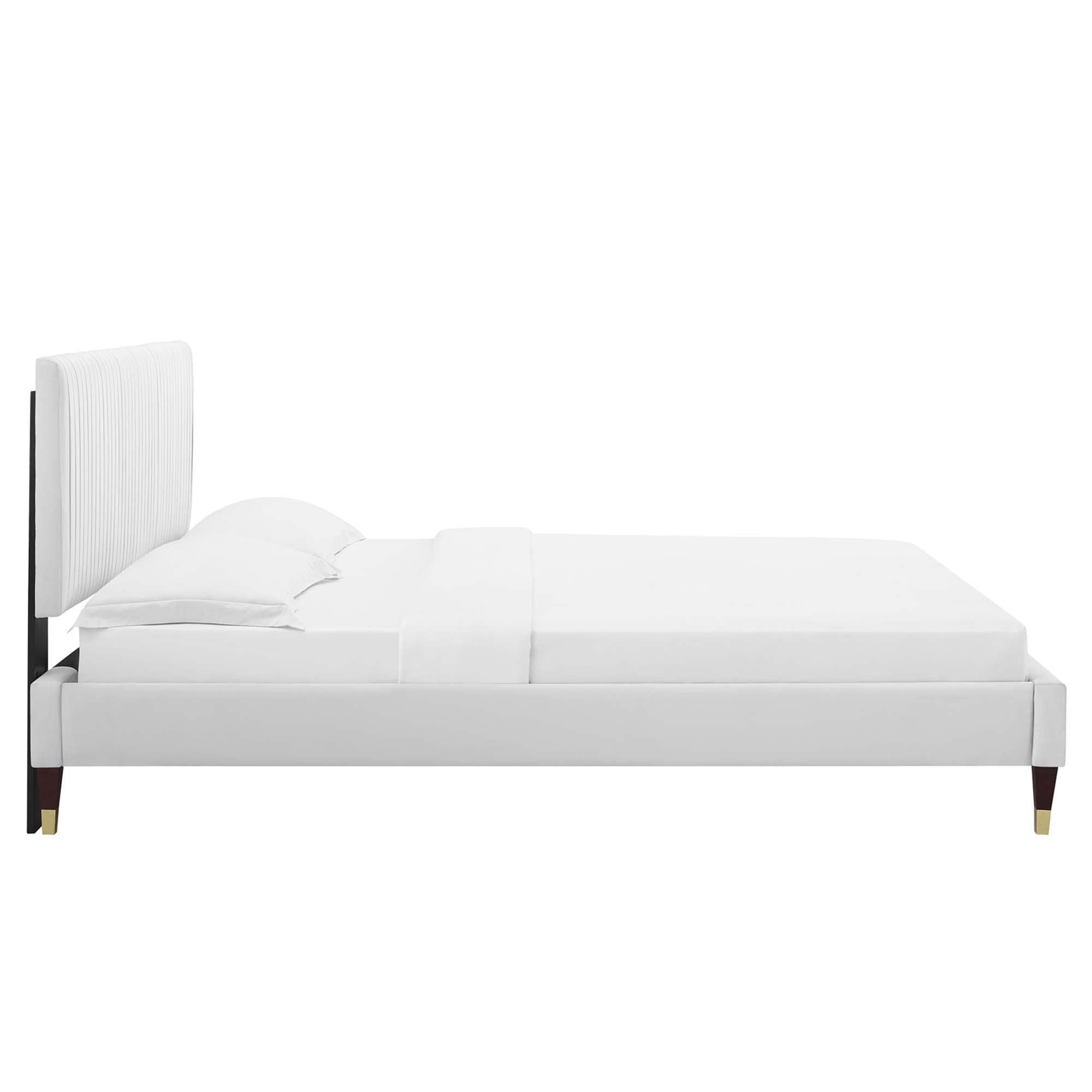 Peyton Performance Velvet Queen Platform Bed - White (MOD-6596-WHI)