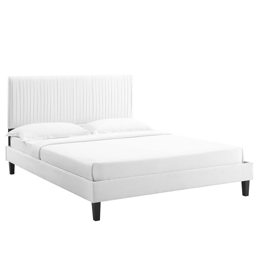 Peyton Performance Velvet Queen Platform Bed - White (MOD-6597-WHI)