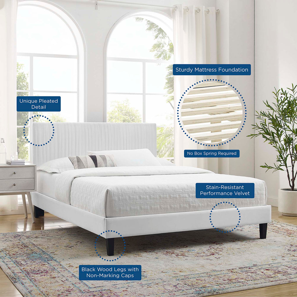 Peyton Performance Velvet Queen Platform Bed - White (MOD-6597-WHI)