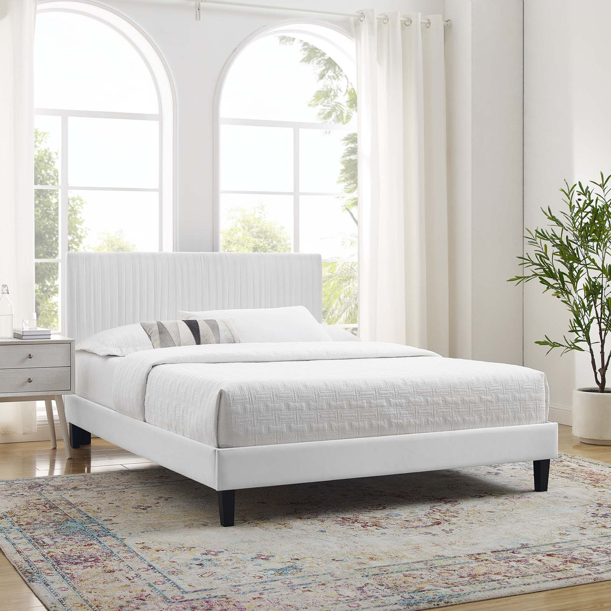 Peyton Performance Velvet Queen Platform Bed - White (MOD-6597-WHI)