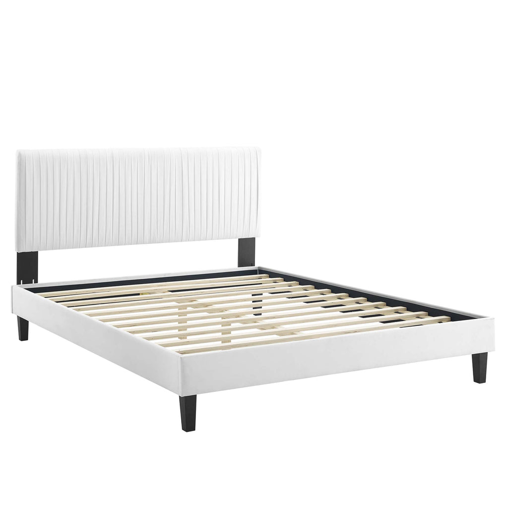 Peyton Performance Velvet Queen Platform Bed - White (MOD-6597-WHI)