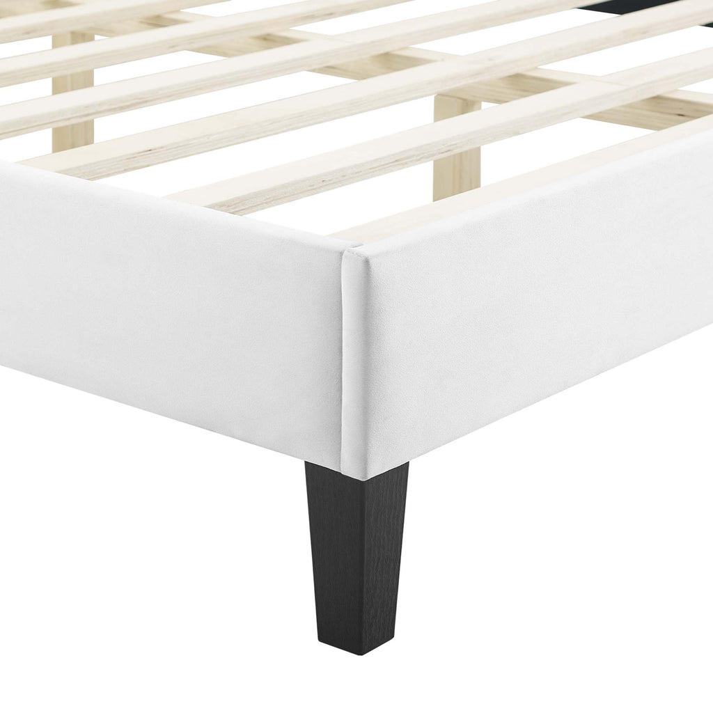 Peyton Performance Velvet Queen Platform Bed - White (MOD-6597-WHI)