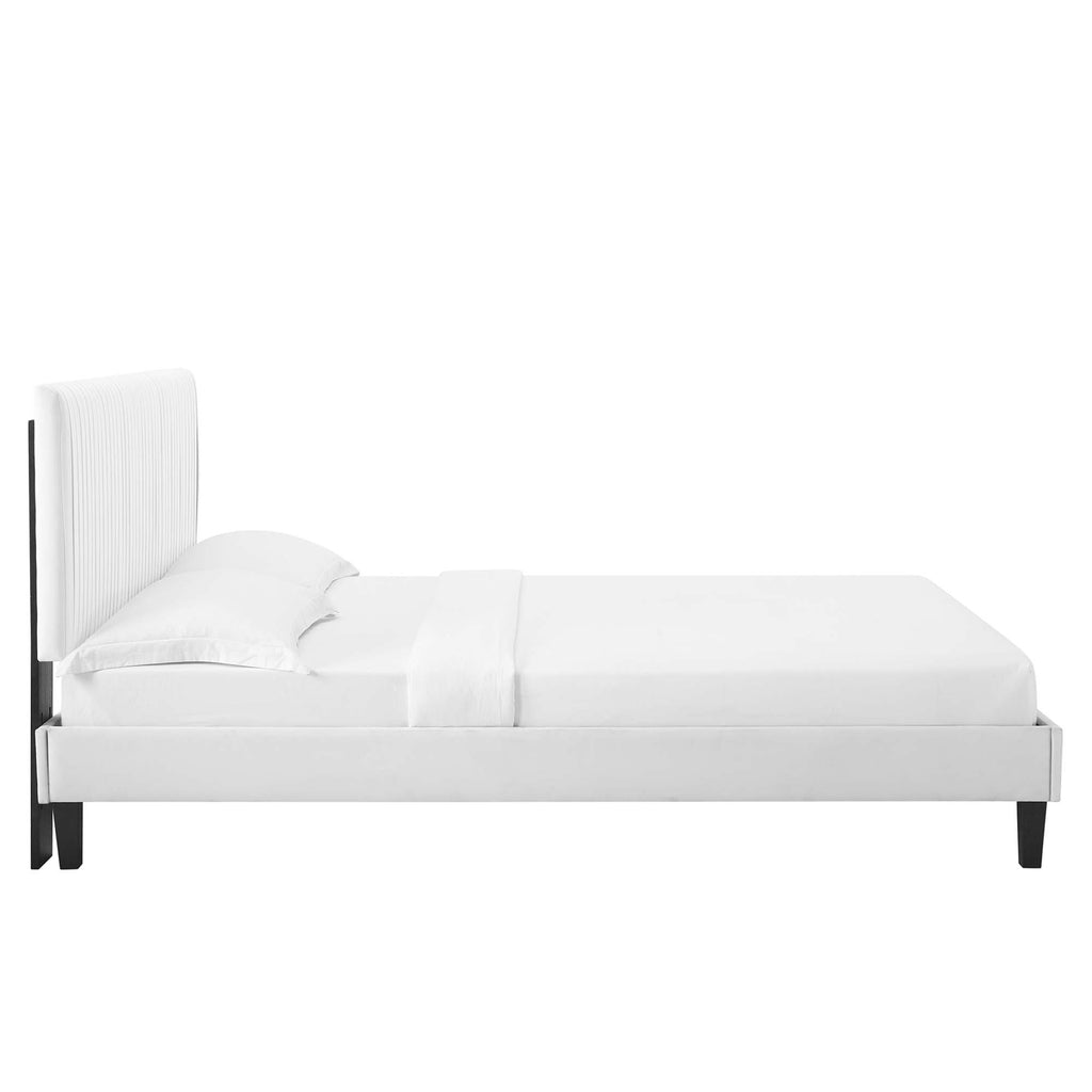 Peyton Performance Velvet Queen Platform Bed - White (MOD-6597-WHI)