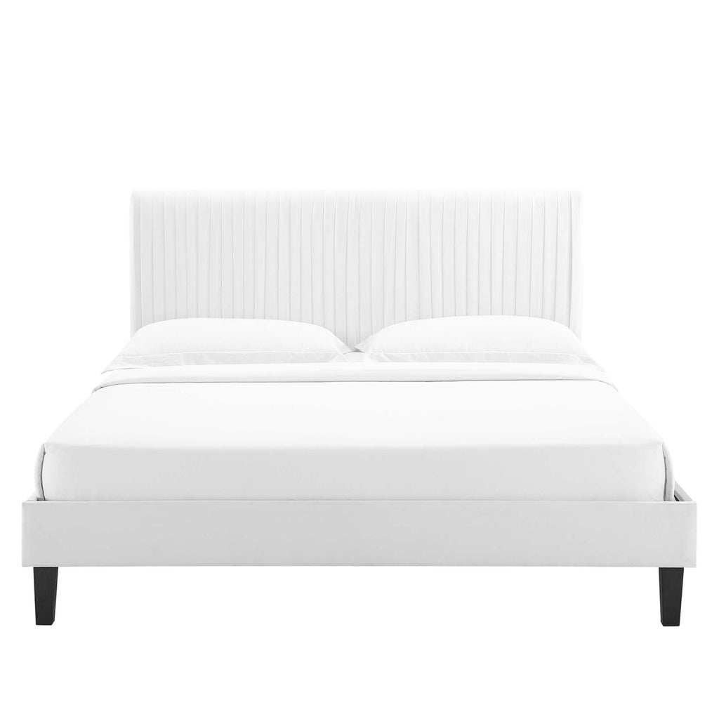 Peyton Performance Velvet Queen Platform Bed - White (MOD-6597-WHI)
