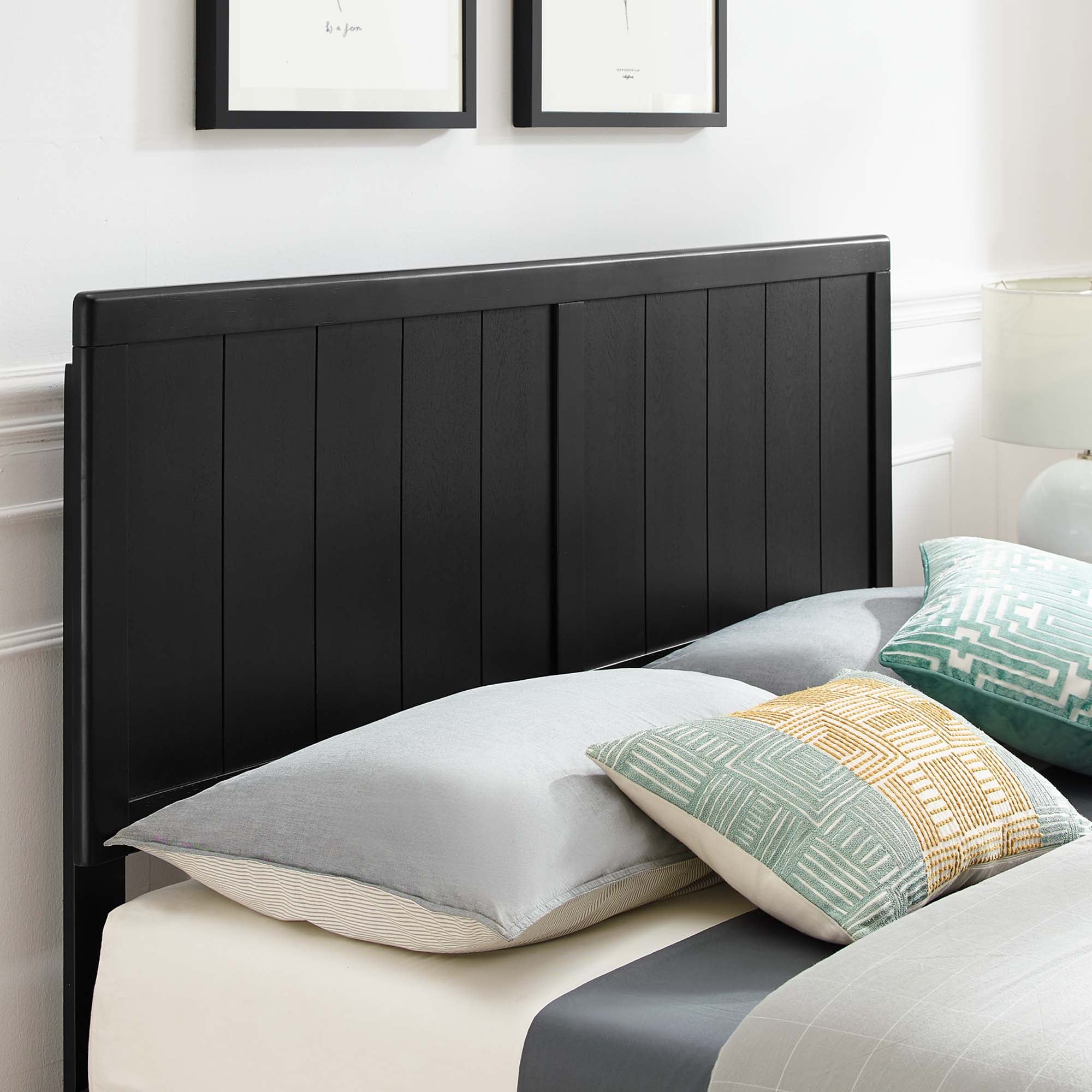Alana Wood Full Platform Bed With Angular Frame - Black