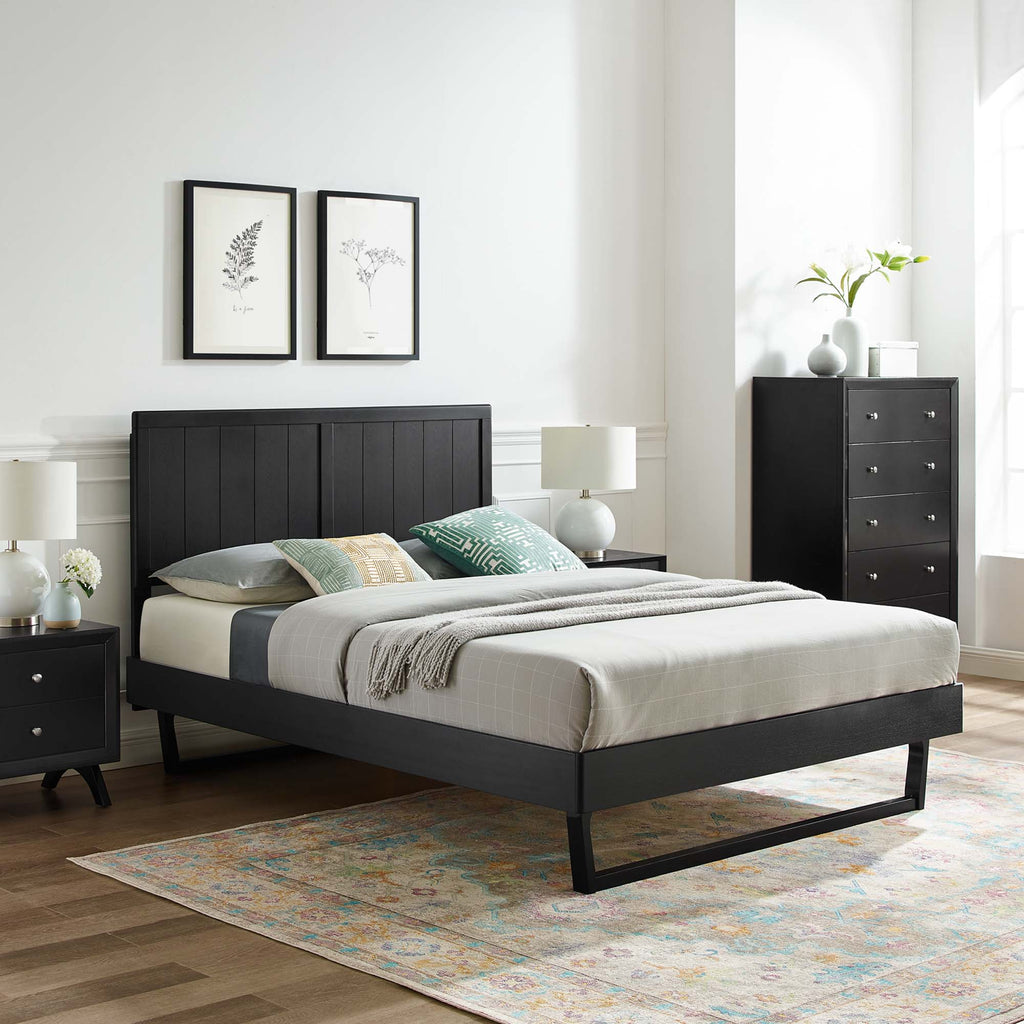 Alana Wood Full Platform Bed With Angular Frame - Black