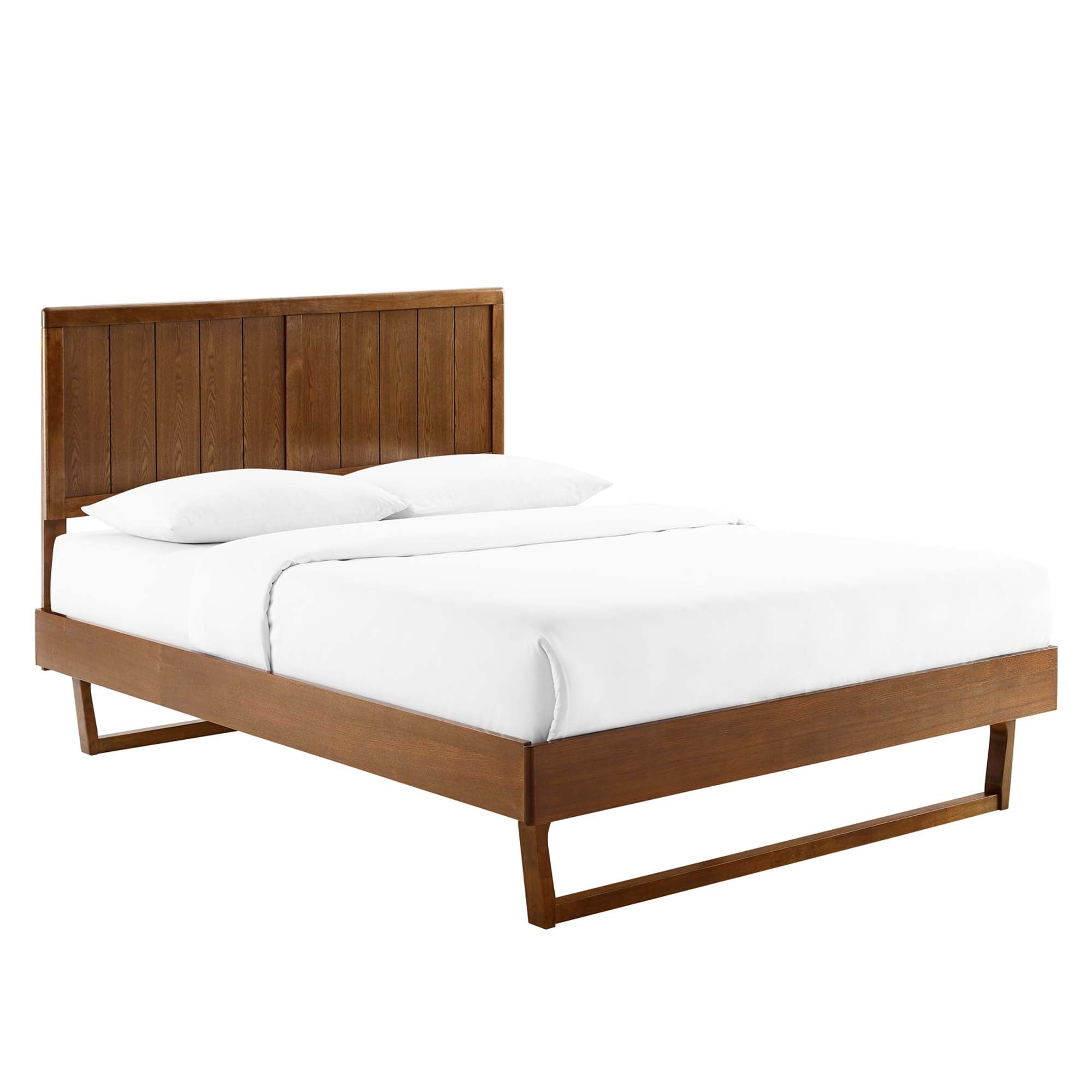 Alana Wood Full Platform Bed With Angular Frame - Walnut