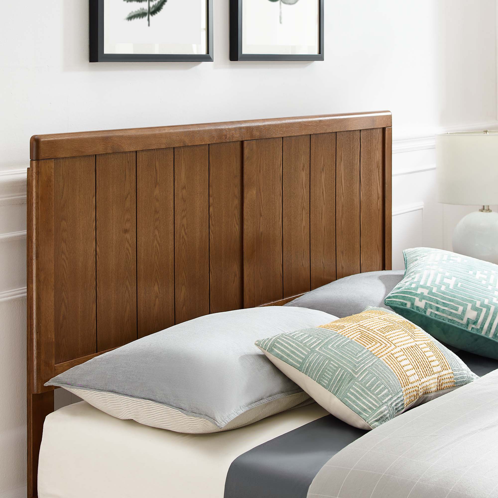 Alana Wood Full Platform Bed With Angular Frame - Walnut
