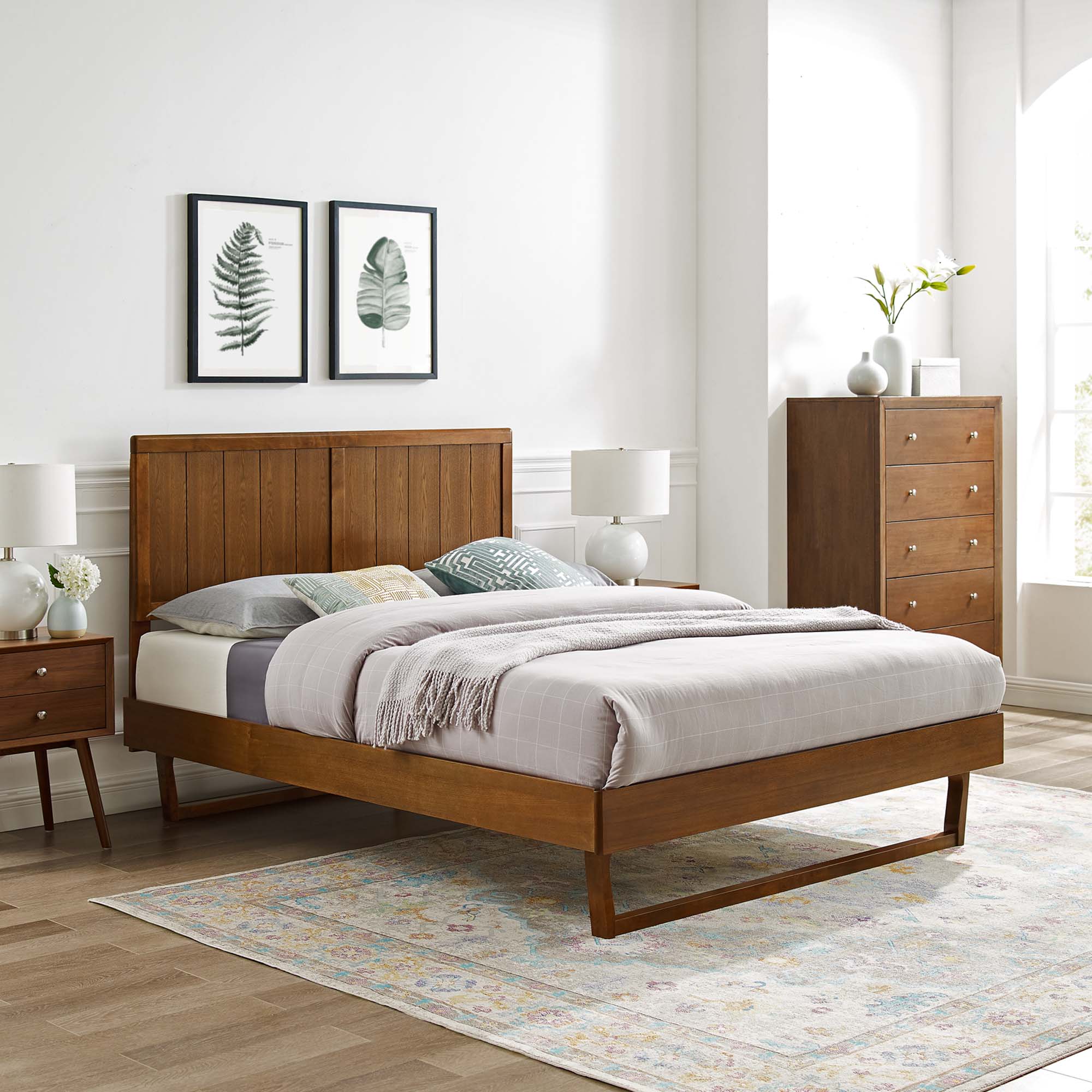 Alana Wood King Platform Bed With Angular Frame - Walnut