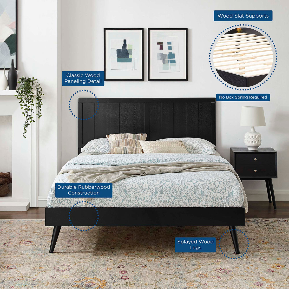 Alana Wood Full Platform Bed With Splayed Legs - Black