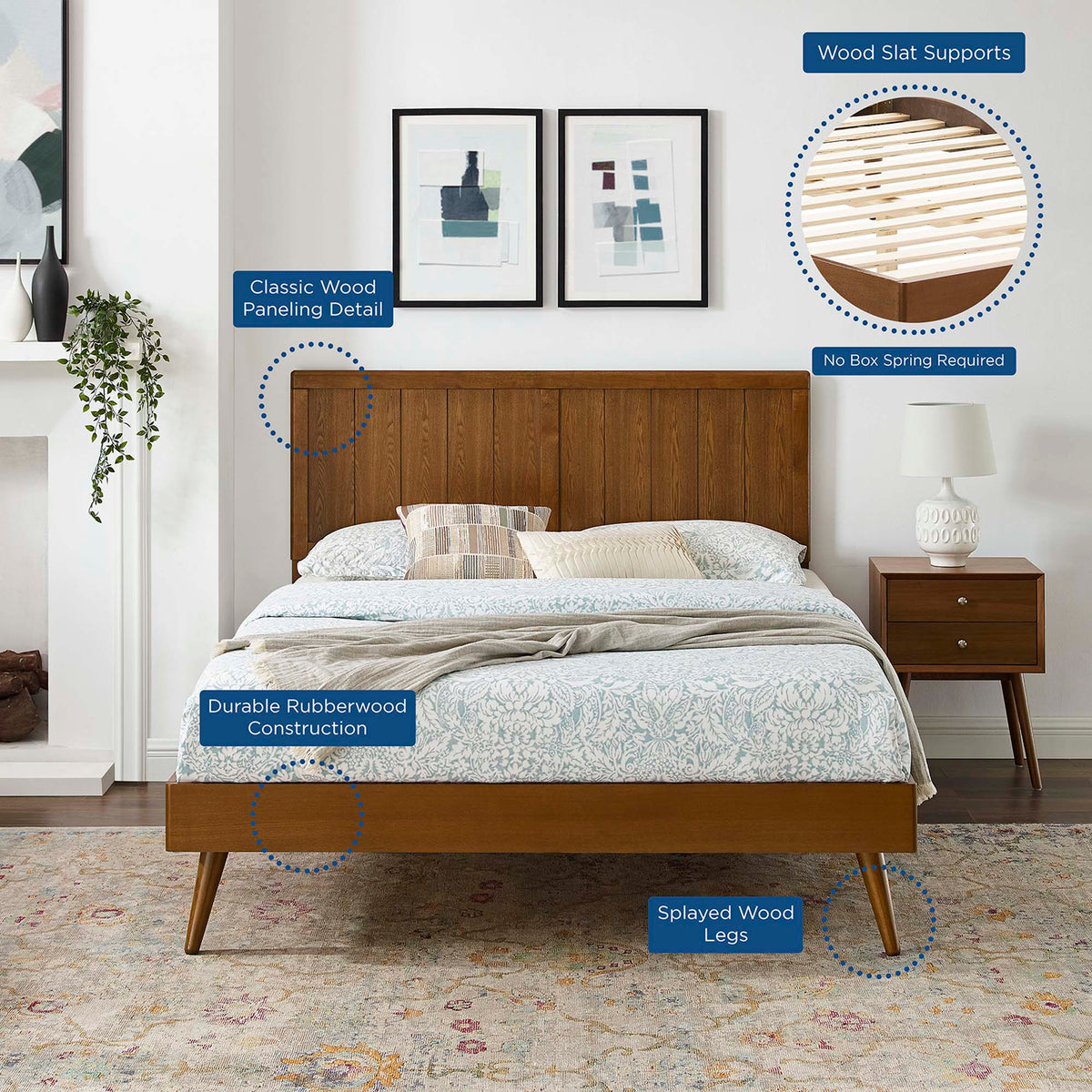 Alana Wood Full Platform Bed With Splayed Legs - Walnut