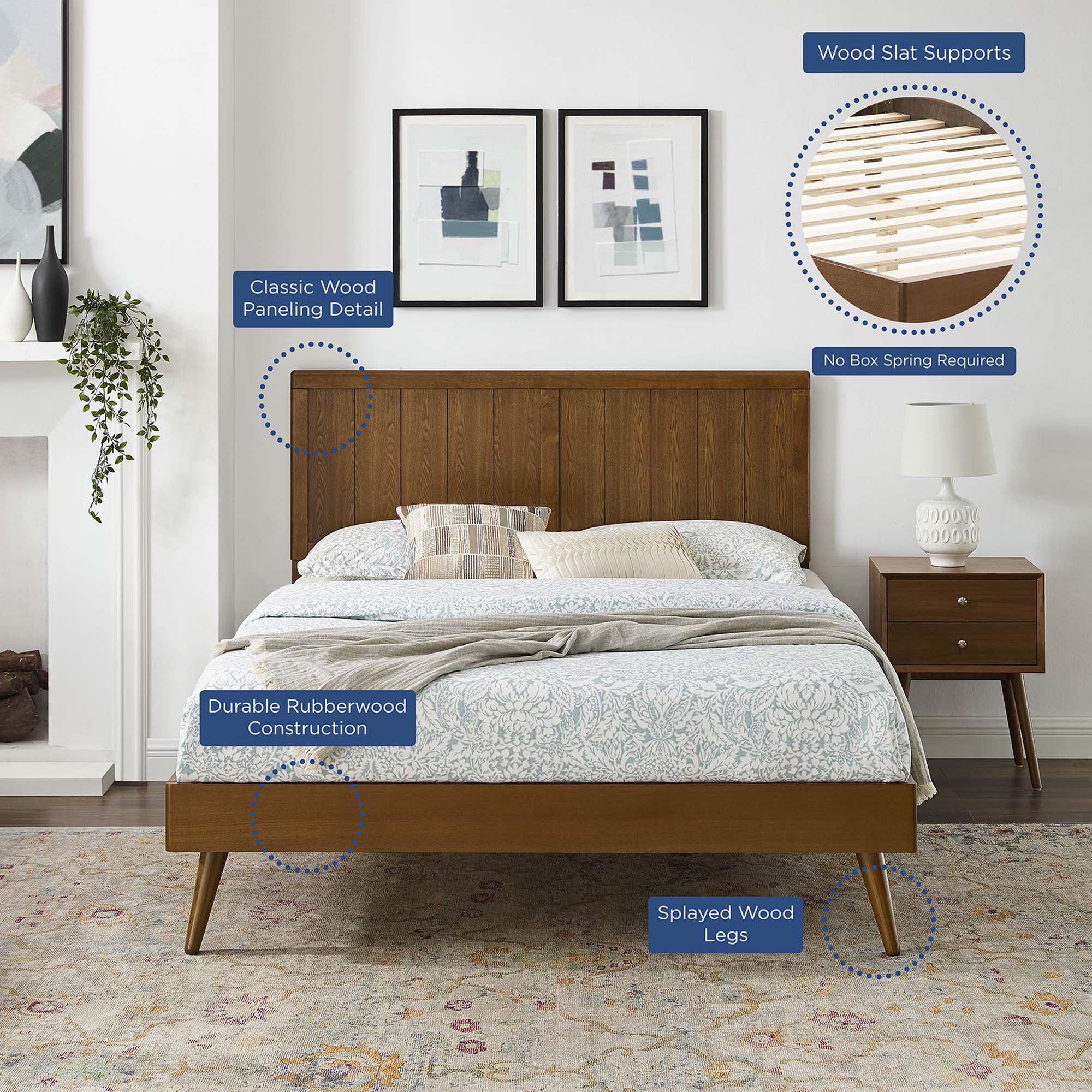 Alana Wood Twin Platform Bed With Splayed Legs - Walnut